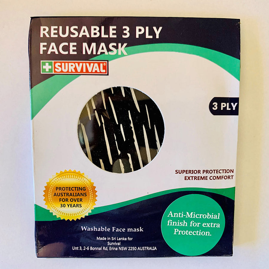 3ply Reusable, Washable Cloth Face Mask, Black & White - SURVIVAL