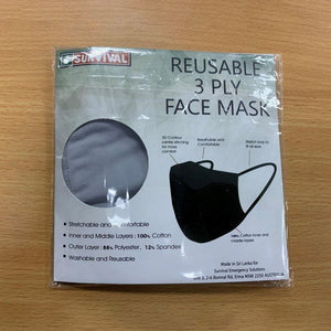 3ply Reusable, Washable Cloth Face Mask, S-M, Grey - SURVIVAL
